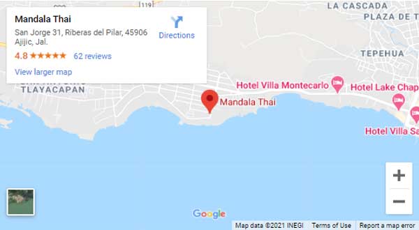MAPA Y UBICACION DE HOTEL MANDALA THAI AJIJIC Lago de Chapala Jalisco México