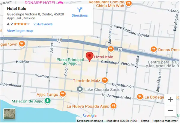 Mapa y Ubicación de Hotel Italo Ajijic en el Lago de Chapala Jalisco México