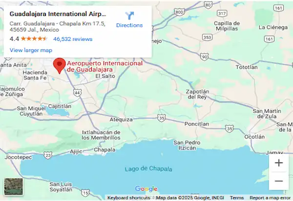 Airport Near Lake Chapala the Guadalajara Miguel Hidalgo y Costilla International GDL Map and Location