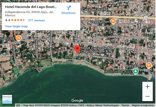 Hacienda del Lago Boutique Hotel & Restaurant Ajijic Lake Chapala Jalisco Mexico Map and Location